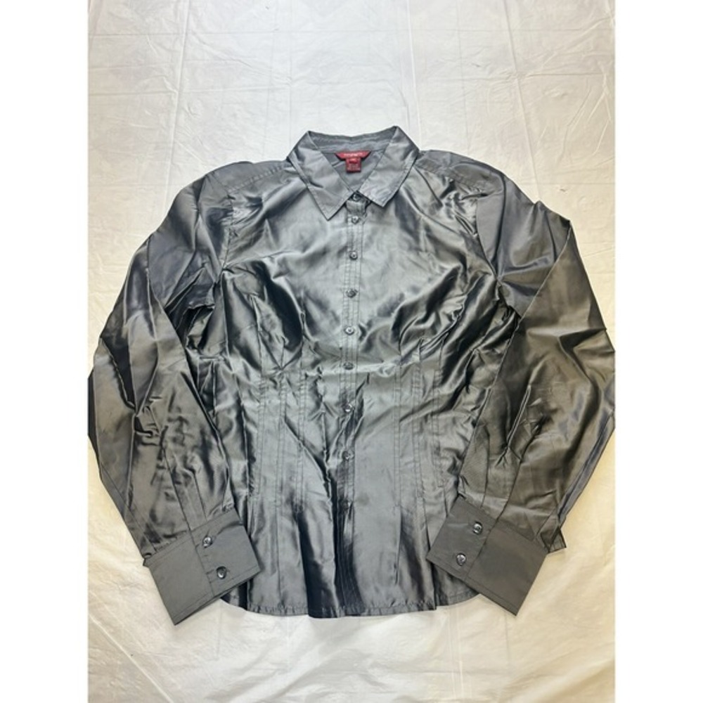 Sundance 100% silk metallic silver Button Down Shirt Size 10 EUC‎